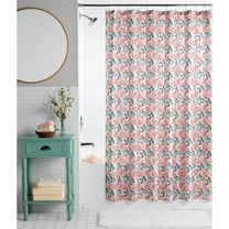 Mainstays Block Floral 13 Piece Shower Curtain and Hook Set, 72 x 72, Coral