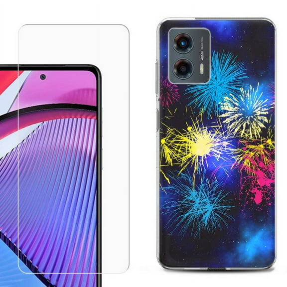 OneToughShield ® Compatible with Motorola Moto G 5G 2023, Shockproof Phone Case, with Tempered Glass Screen Protector - Fireworks