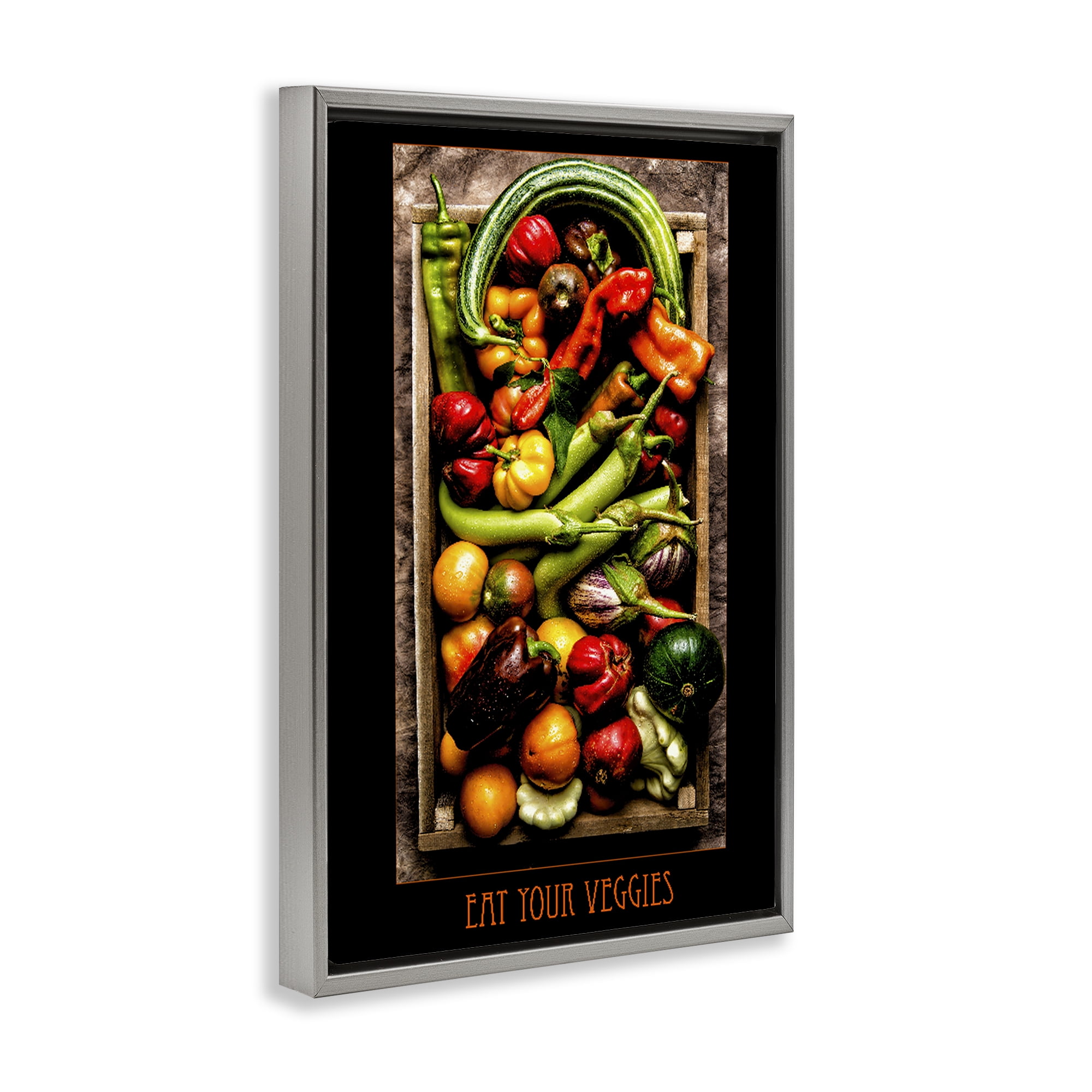 Stupell Industries Eat Your Veggies Vibrant Harvest Gray Framed Floater Canvas Wall Art, design by Carl Kravats