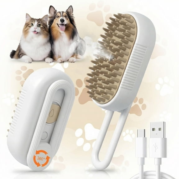 4-in-1 Cat Steam Brush for Shedding, Rechargeable cat brushes - Self-Cleaning Comb for Long and Short Hair Cats and Dogs, Steam Pet Brush for Hair Removal, Vibrating Message, Grooming & Relaxation