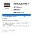 thumbnail image 2 of Front Brake Pad Set - Compatible with 2020 - 2022 BMW 840i xDrive Gran Coupe Base 2021, 2 of 2