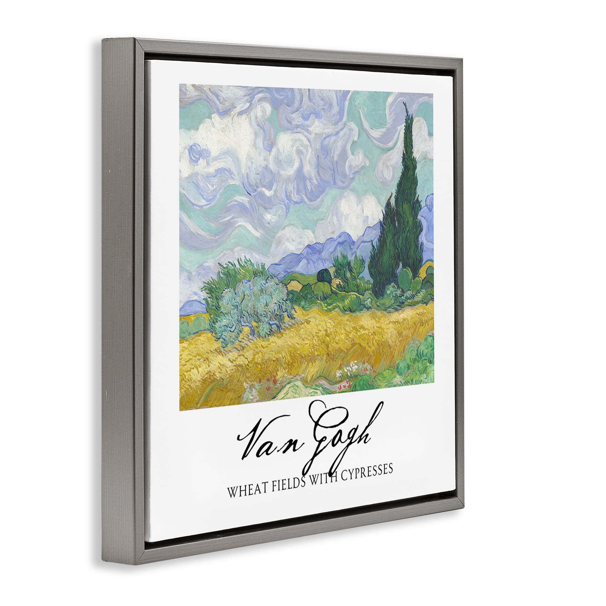 Stupell Industries Van Gogh Wheat Field with Cypresses Gray Framed Floater Canvas Wall Art, design by Vintage Hustle