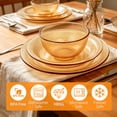 thumbnail image 3 of TINANA 12 Piece Amber Glass Dinnerware Set, Stackable Plates and Bowls Set, Service for 4, Microwave & Dishwasher Safe, 3 of 7