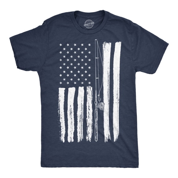 Mens Funny T Shirts USA Flag Fishing Pole Awesome American Fish Tee For Men Graphic Tees