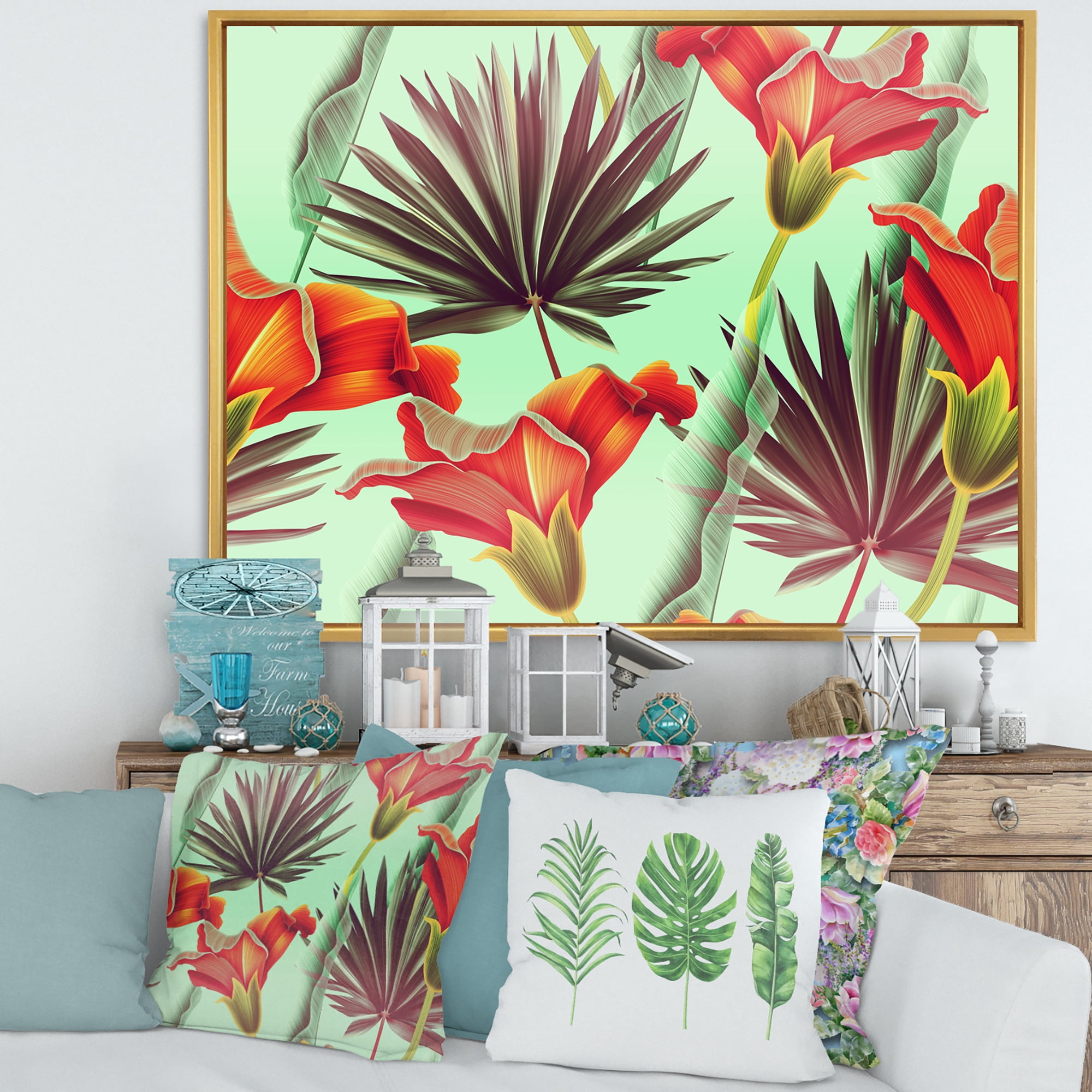 Designart 'VIntage Tropical Flowers VII' Traditional Framed Canvas Wall Art Print