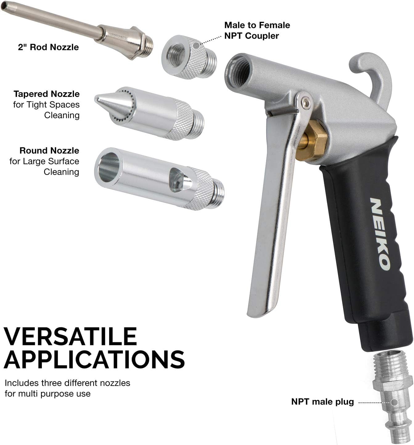 MKEUDQ-31121A High Flow Air Blow Gun | 3 Pc Pneumatic Air Nozzle | Dust Gun | Air Gun Compressor Accessories | ¼\u201d