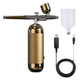 thumbnail image 2 of Aerógrafo de mano Soledad Juego de cepillo de aire portátil USB con accesorios de compresor Mini bomba pulverizadora herramienta de Aerógrafo para zapatos DIY modelo pintura para colorear arte de uñas C estilo oro, 2 of 8