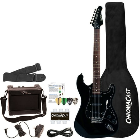 - Sawtooth ES Series ST Style Electric Guitar Beginner's Pack, Black with Black Pickguard