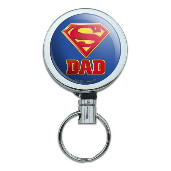 Superman Super Dad Shield Logo Heavy Duty Metal Retractable Reel ID Badge Key Card Tag Holder with Belt Clip