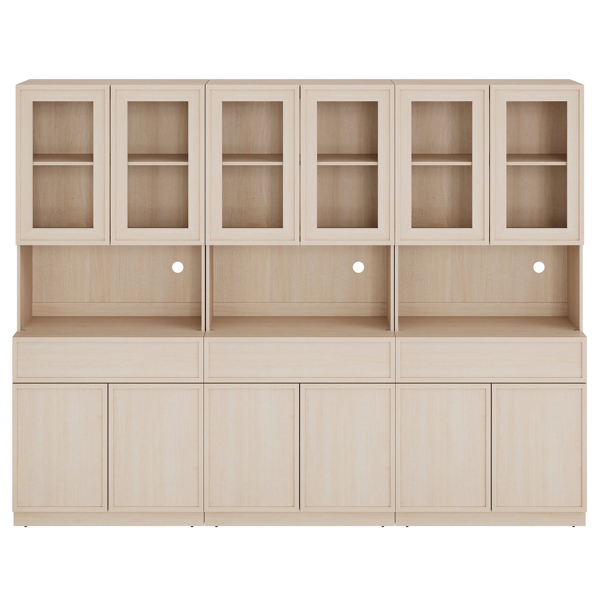 Modern Wood Sideboard Buffet with Glass Doors, Drawers & Adjustable Shelves, 72" Tall Glass Display Storage Cabinet,Beige