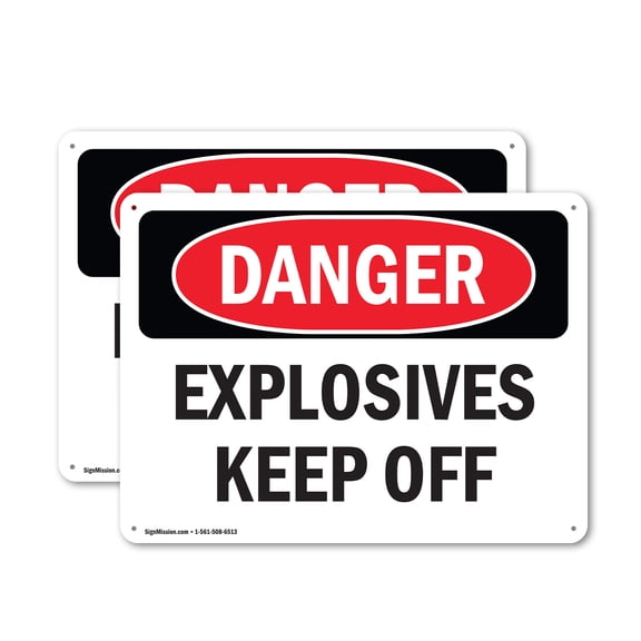 (2 Pack) Explosives Keep Off OSHA Danger Sign 14 Inch X 10 Inch Plastic Sign, Weather Resistant, UV Protected for Workplace, Business, and Construction Site, Made in the USA