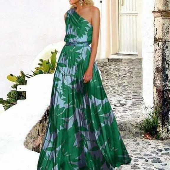 DailyTrove Women's Printed Halter Gown-Sleeveless-Floor-Length-Rayon-for Tropical Vacation/Gala-Vibrant Print