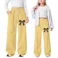 thumbnail image 4 of WEIGFI Child Girls Bowknot Printed Jogger Pants Soft Casual Athletic Trousers With Elastic Waist For Play And School Comfort Fashionable Slacks, 4 of 4