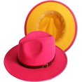 thumbnail image 1 of Sombrero Fedora de lana de ala ancha clásico de dos tonos para mujer, sombrero de Panamá flexible de colores de patchwork de fieltro con hebilla de cinturón M (56-58cm) JAMW Sencillez, 1 of 5