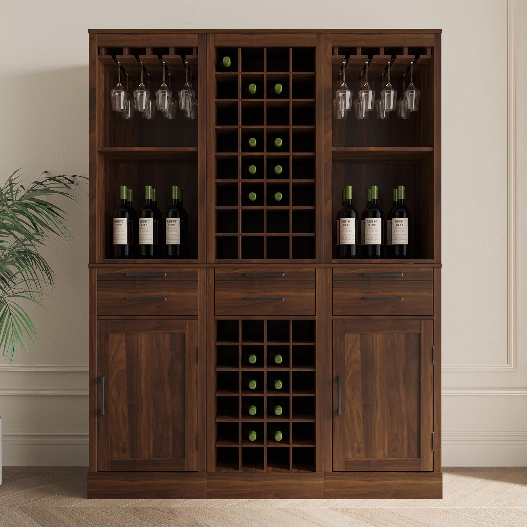 24 Wine Bar Cabinet,Farmhouse Wine Bar Cabinet Buffet Cabinet & Sideboard Cupboard for Living,Dining Room,Walnut Brown