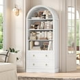 thumbnail image 2 of Hiphuta 70"Tall Arched Bookcase, 4-Tier Bookshelves with 2 Large Drawers, Wooden Display Shelf with Storage for Living Room Home Office, White, 2 of 10