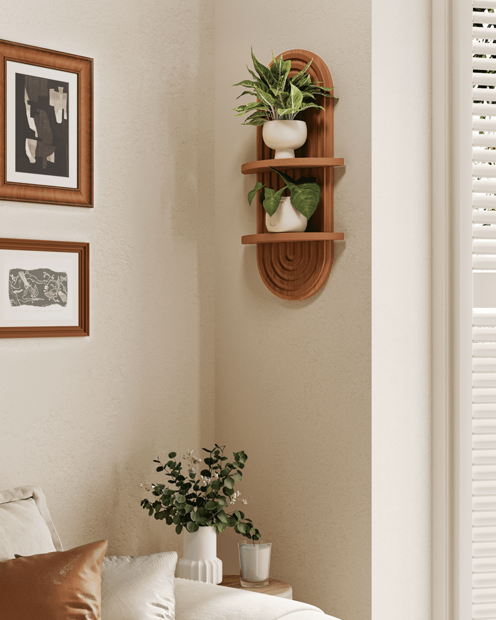 Bamworld Brown Plant Wall Shelf, Mid Century Modern Decor Hanging Plant stand, 2-Tier Wooden Floating Shelves for Home, Bathroom Bedroom Living Room