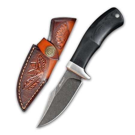 SDOKEDC Outdoor Fixed Blade Knife DC53 Steel G10 Handle with Leather Sheath for Camping