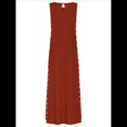 thumbnail image 4 of Vestido Informal de Mujer, Sin Mangas, Cuello Redondo, Color Liso, con Costuras de Encaje y Abertura, Medio. Color Café M, 4 of 8