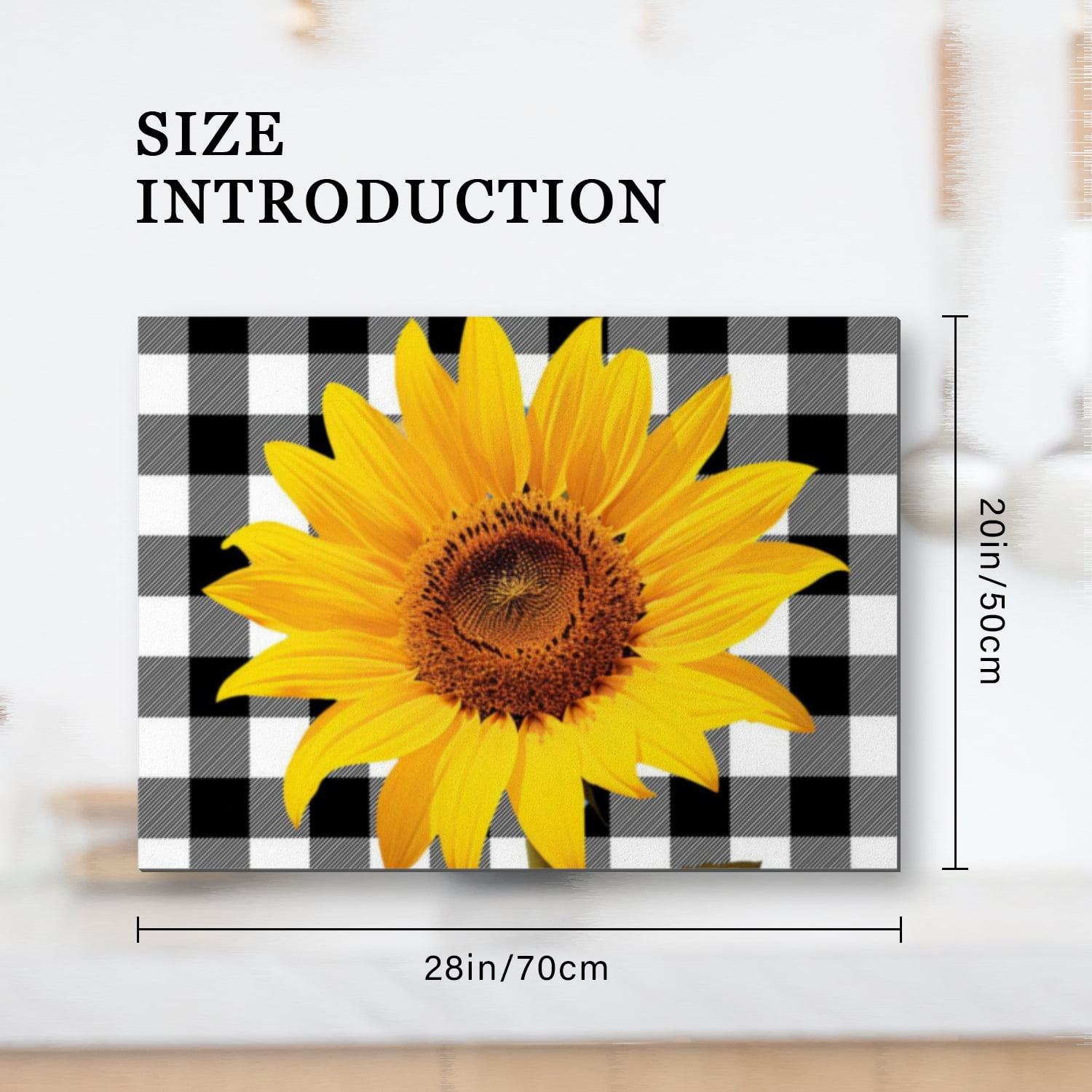 Stove Top Cover For Gas Stove, Sunflower on Checkered Background Non-Slip Ceramic Cooktop Cover, Washable Foldable Modern Decorative Mats for Kitchen RV (28×20 Inch)