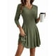 thumbnail image 1 of Vestido Corto de Punto Acanalado de Larga para Mujer, Otoño e Invierno, Cuello en V, Informal, Corte A Verde M, 1 of 8