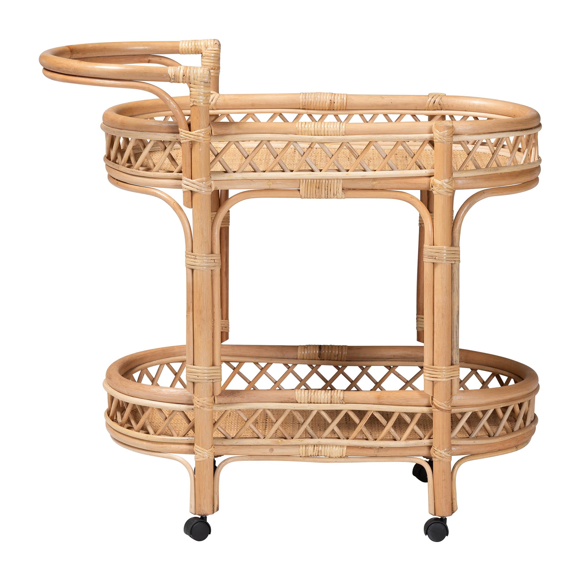 bali & pari Raul Boho Kitchen Cart, 2-Tier, Natural Rattan