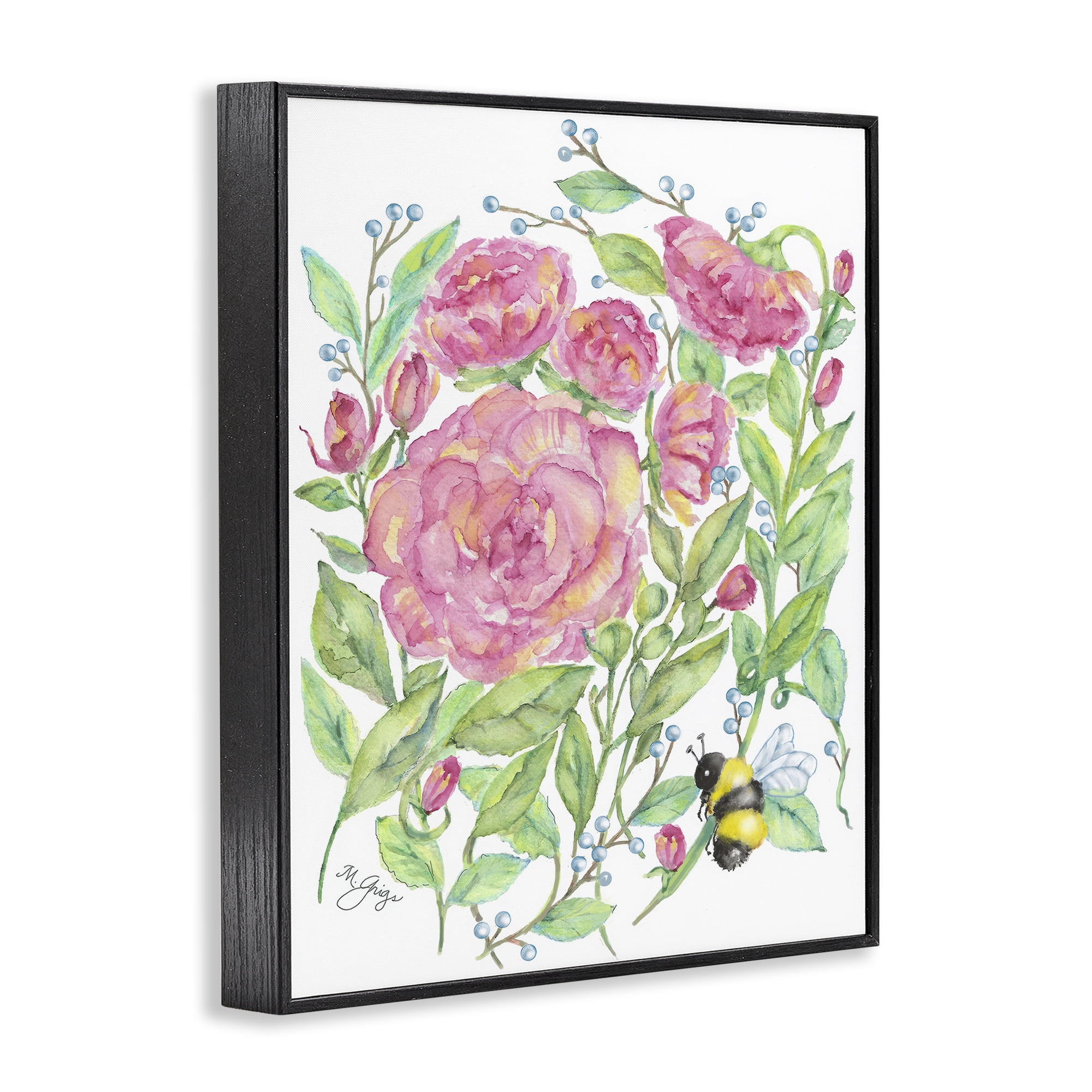 Stupell Industries Peony & Bumble Bee Black Framed Giclee Art, design by Maureen Grigs