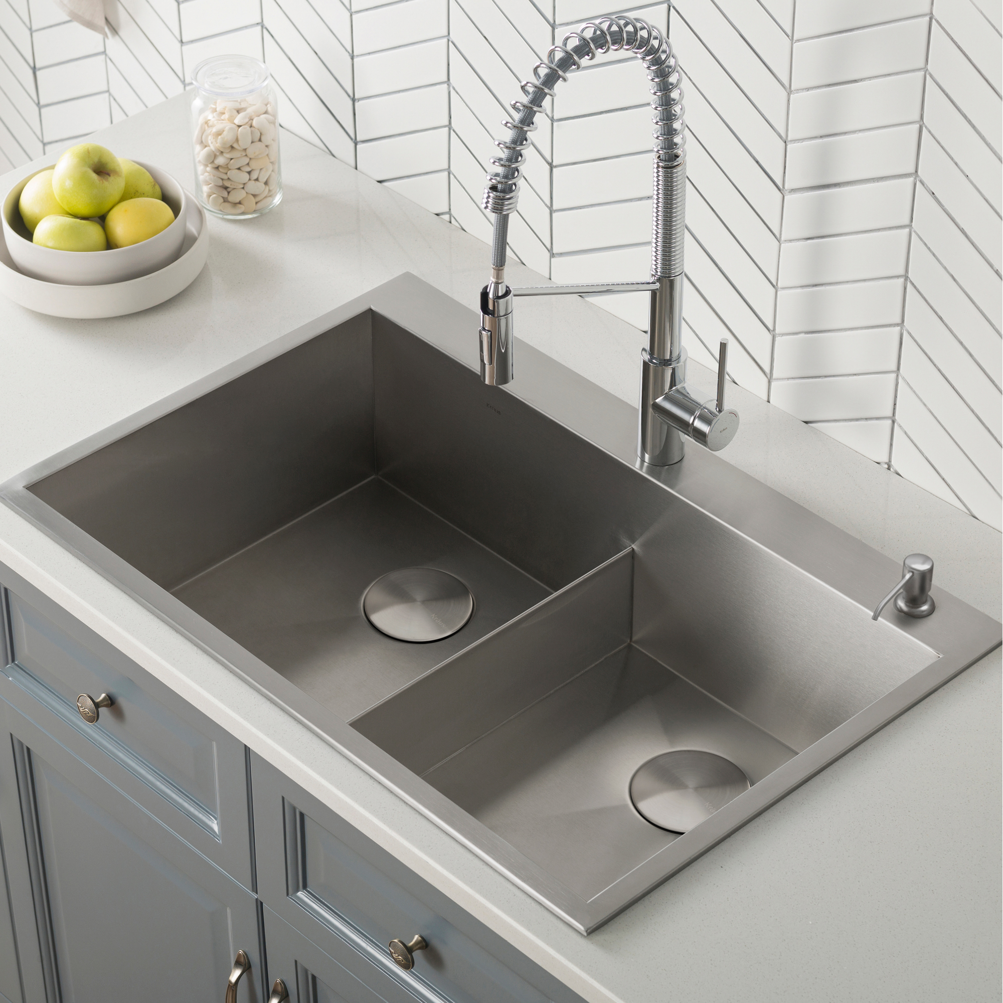 KRAUS 33 x 22 inch Pax Drop-In Topmount 16 Gauge Zero-Radius Double Bowl 2-Hole Stainless Steel Kitchen Sink - image 2 of 15