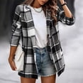 thumbnail image 6 of Women's Plaid Button-Down Shackets Fannel Long Sleeve Lapel Collar Oversized Slit Long Jacket Coat with Pockets, 6 of 8