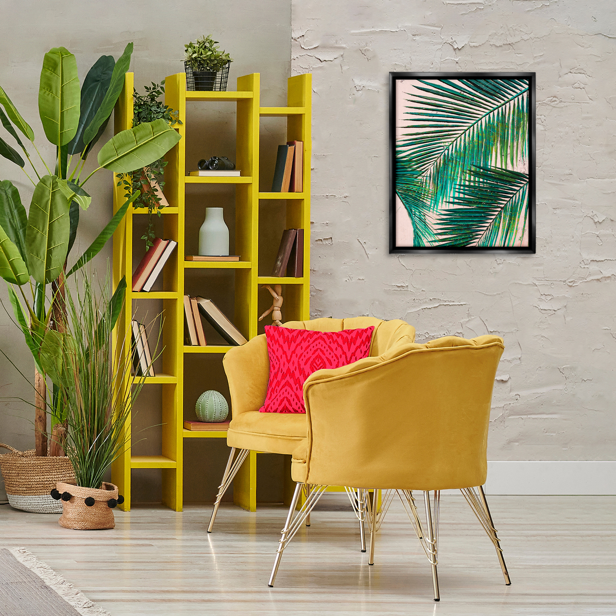 Stupell Industries Flowing Palm Fronds Botanical & Floral Painting Black Floater Framed Canvas Art Print Wall Art, 17 x 21