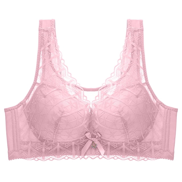 Virmaxy Soutien-Gorge Sans Fil pour Femmes Aguichant Grande Taille Mince en Dentelle Soutien-Gorge Rassemblant Sans Armature Confortable Fixe Ajustable Collection de Poitrine Coton Rose G