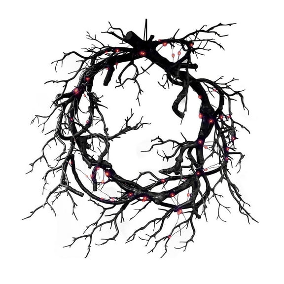 Glowing Black Twig Halloween Wreath for Front Door - Artificial Plastic Simulation Dead Branch Garland for Indoor Outdoor Party Home Decor