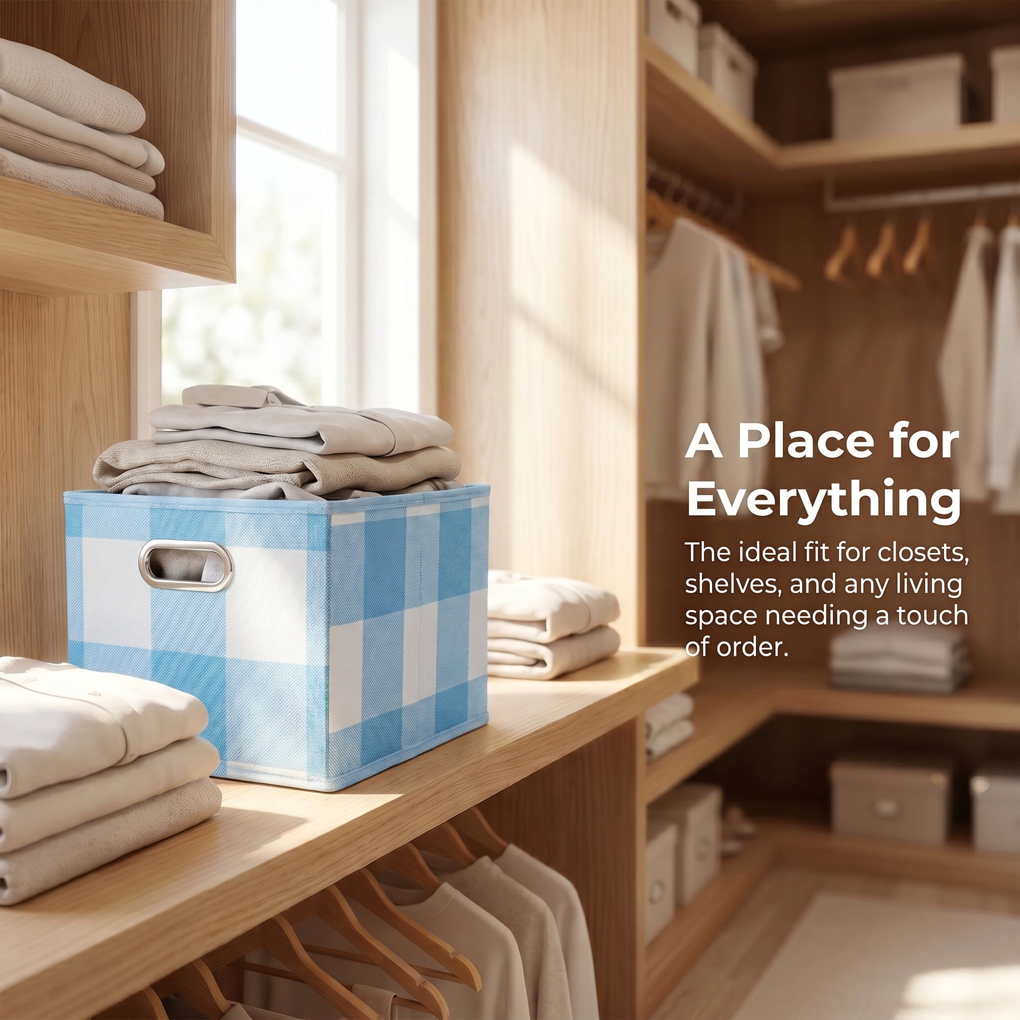 Unique Bargains Storage Bin with Handles for Shelves Closet Blue 11.8" x 16.9" x 10.6"