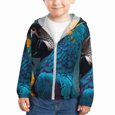 

Lukts Modern Style Blue Parrot Print Children s Long-Sleeved Sun Protection Clothing Hooded Sweatshirts for Boys and Girls Outdoor Sports-3 Years