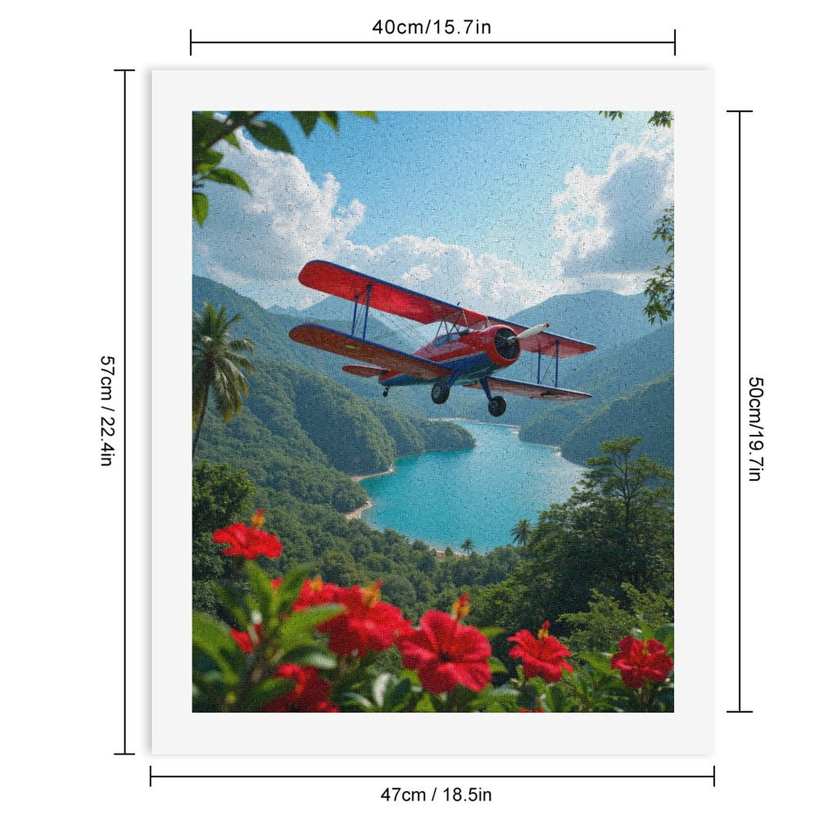 Paint By Numbers Kit for Adults Beginner - Vintage Plane Over Tropical Paradise DIY Canvas Painting Kits for Adults, Frameless Paint By Number for Adults for Home Wall Decor 16x20 Inch
