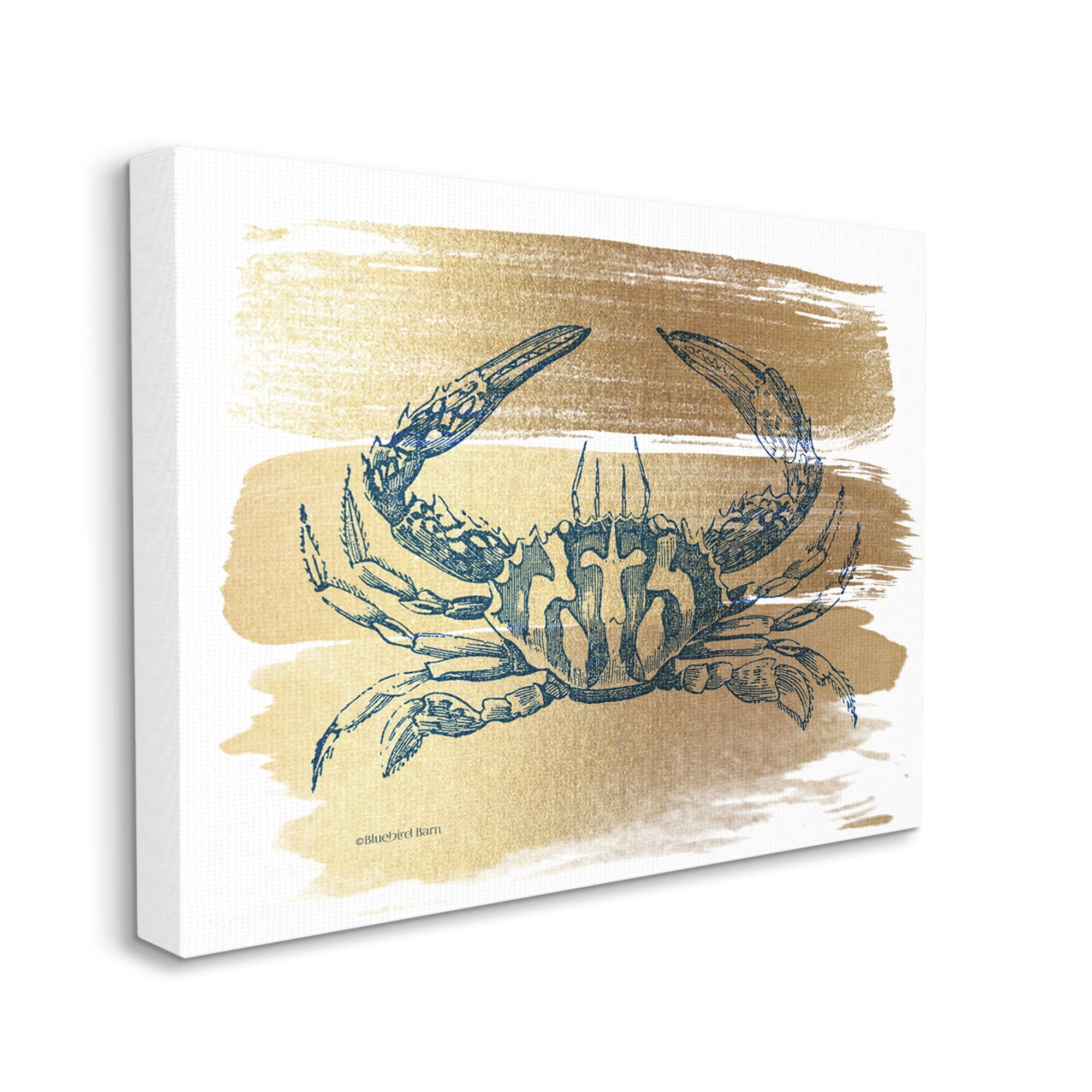 Stupell Industries Cobalt Blue Crab Golden Pattern Brush Sea Creature,20 x 16, Design by Bluebird Barn