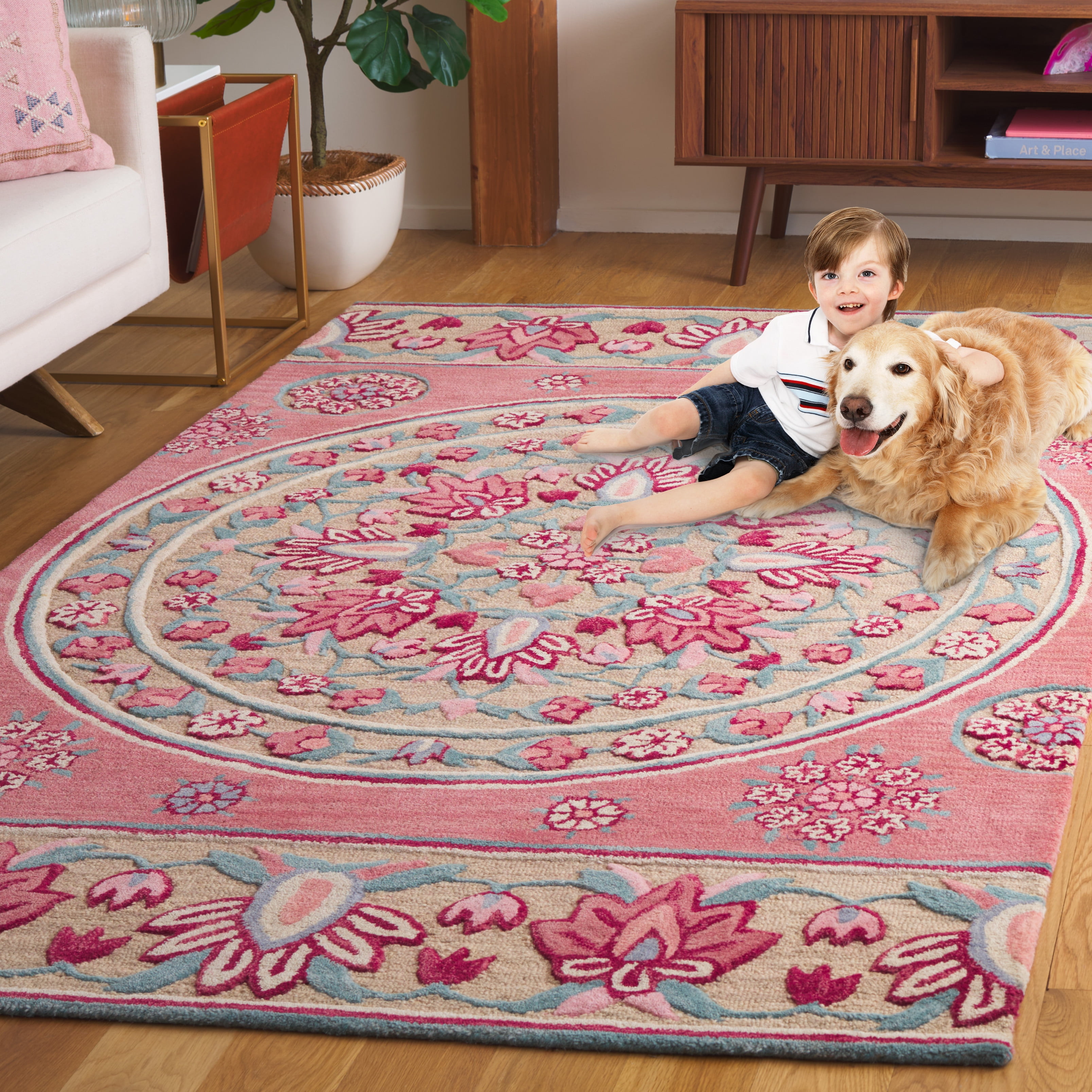 SAFAVIEH Bellagio Vanessa Floral Wool Area Rug, Red/Beige, 5' x 8'