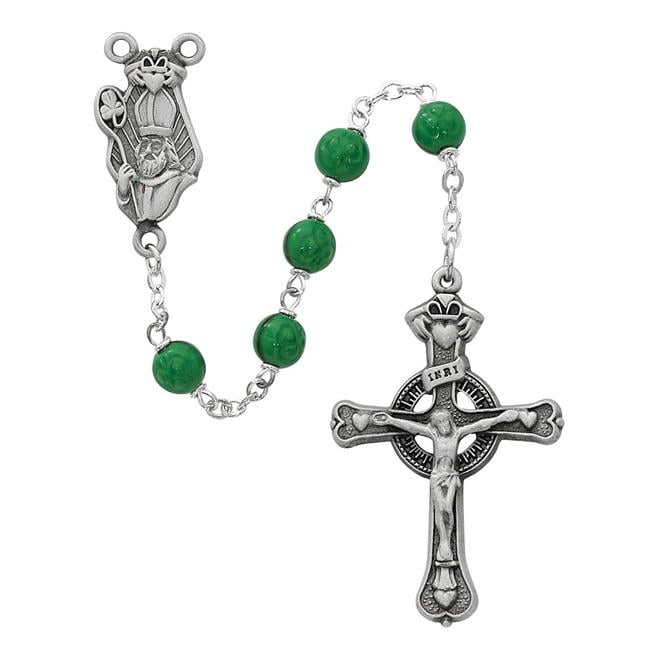 Patrick Rosary-New! Glass and Silver-plated Green St 