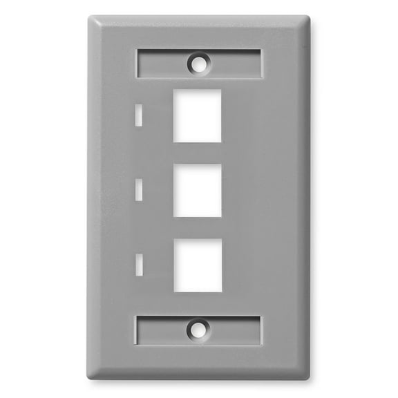 NavePoint Keystone Jack Wall Plate 3-Port, Low Profile, Single Gang, Gray, 10-Pack