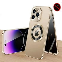 Dteck Privacy Magnetic Case for iPhone 14, Anti Peep Magnetic Adsorption Privacy Screen Protector Metal Bumper Full Body Case with Lens Protector Anti-Spy Phone Case,Gold