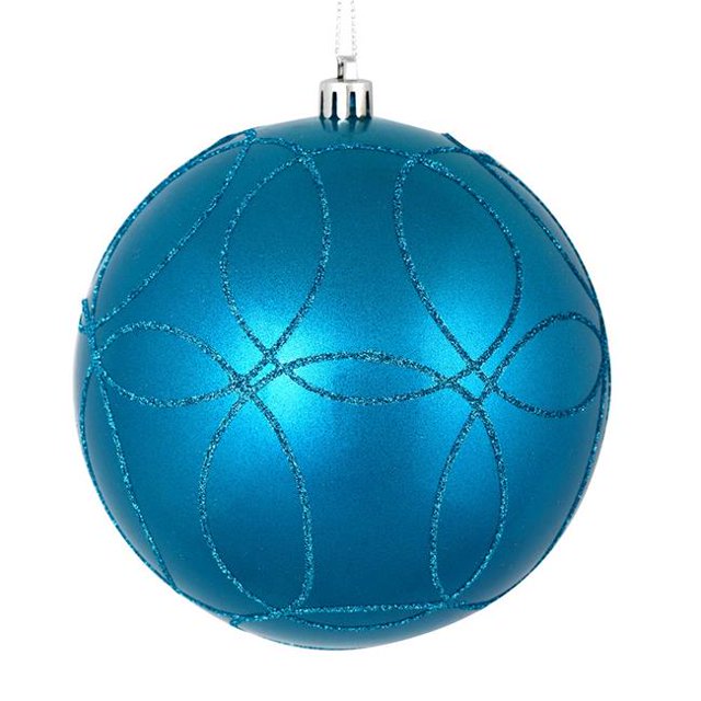 Vickerman N182512D 4.75 in. Turquoise Candy Ball Ornament with Circle Glitter Pattern 4 per Bag