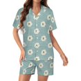 thumbnail image 1 of SKQIT Ensembles de Pyjama à Manches Courtes pour Femmes, 2 Pcs Imprimé Mignon Chemise Boutonnée en Satin Doux et Shorts, 1 of 7