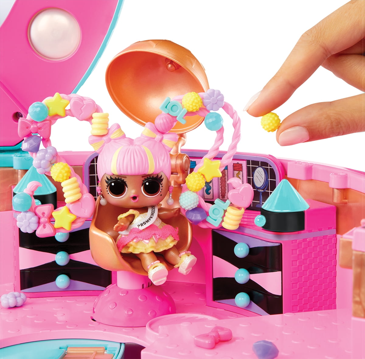 LOL Surprise Hair Beads Salon Playset with Doll, 100 Beads, Hair Ties, Mirrors, Kids Gift Ages 4+