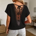 thumbnail image 6 of cfhntfmh Womens Summer V Neck Tops Short Sleeve Sweaters Knit Casual Plus Size Shirts Hollow out Lace Back with Drawstring Trendy Boho Tops, 6 of 7