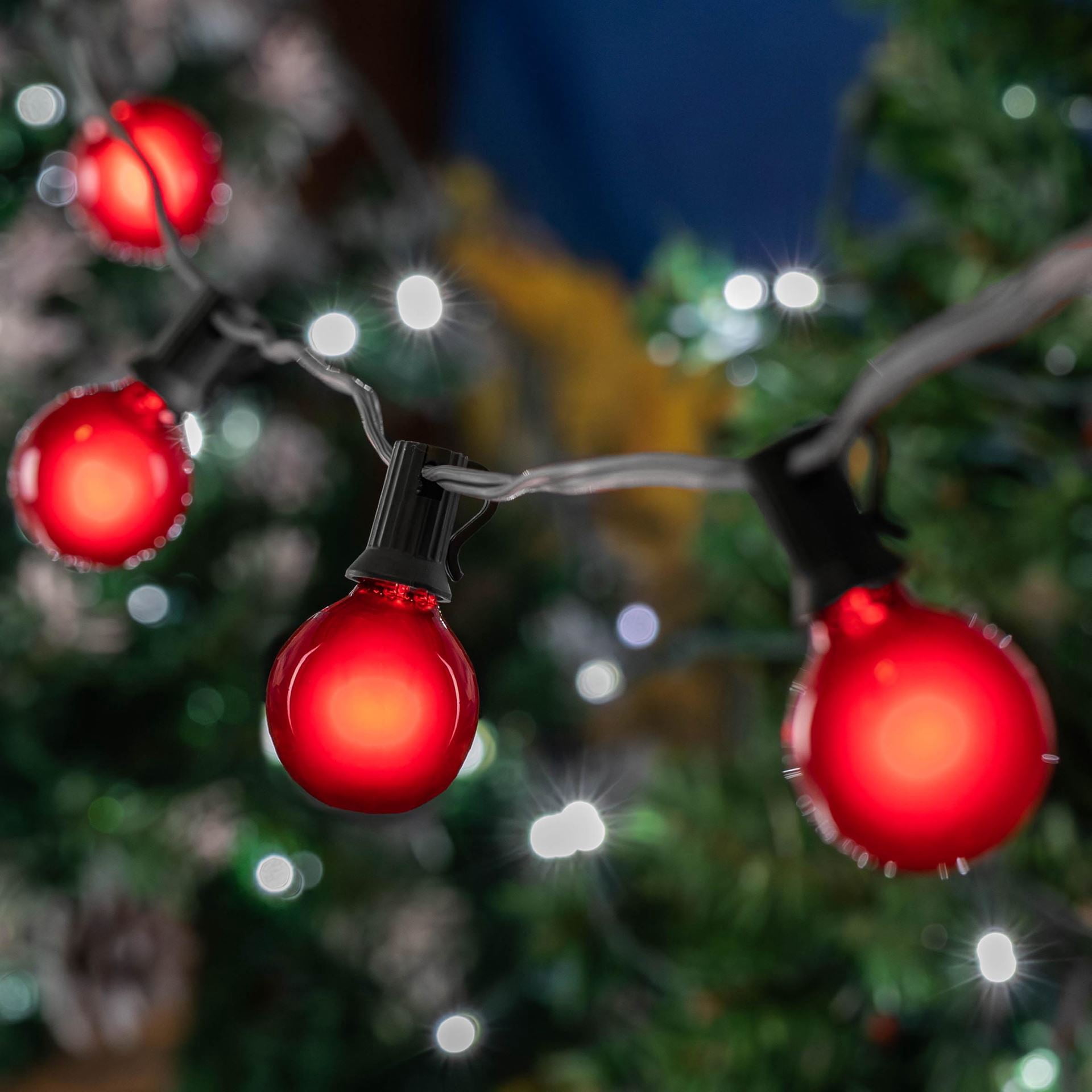 Novelty Lights 25 Feet Red G30 Globe Outdoor Patio String Lights, Black Wire