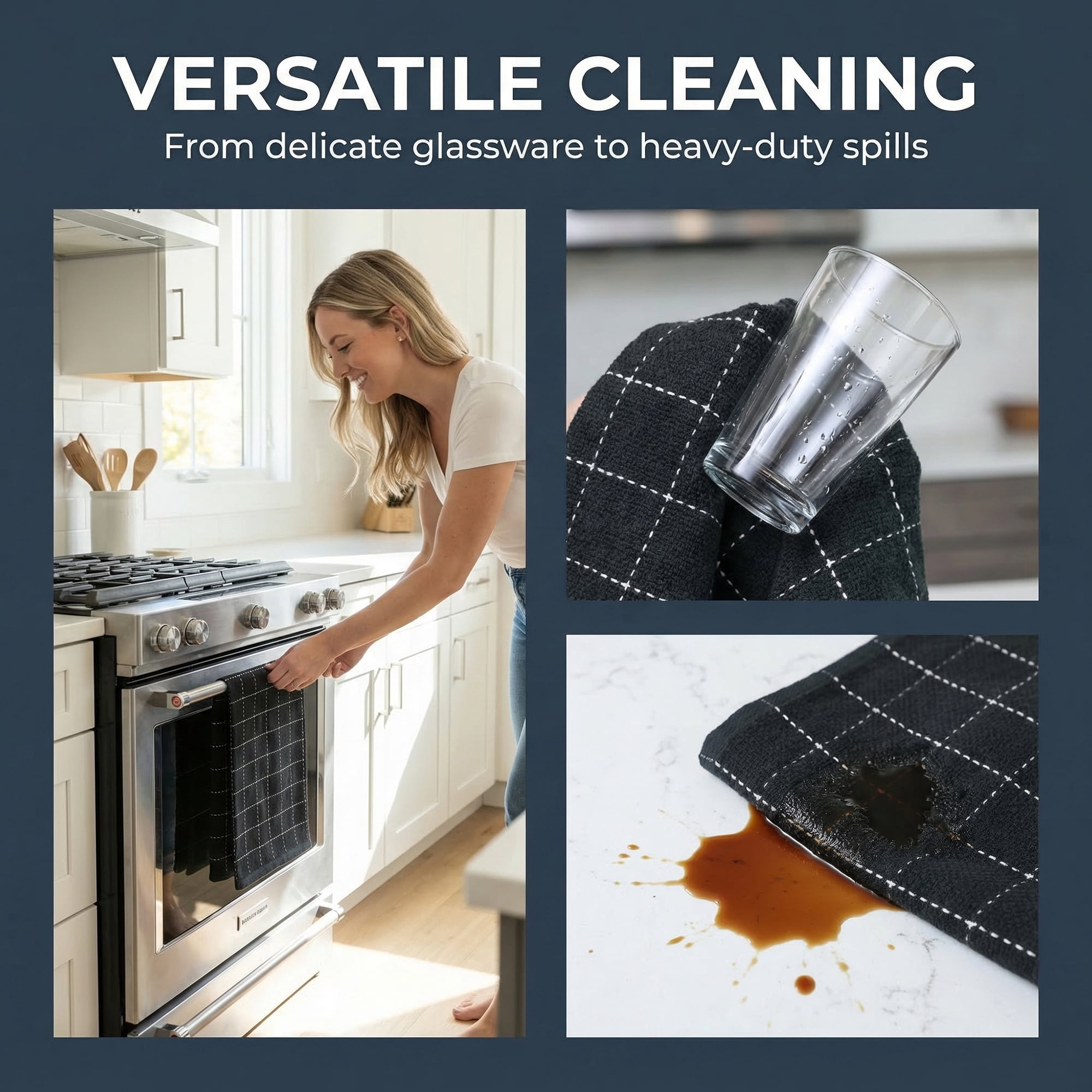 Unique Bargains 4 Pack Highly Absorbent Cotton Reusable Dish Cloths  Black 25" x 15"