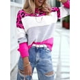 thumbnail image 6 of Women'S Leopard Printed Striped Sweater Crewneck Knitted Long Sleeve Color Block Pullover Rose Red S, 6 of 8
