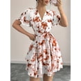 thumbnail image 6 of Womens Summer Dresses Floral V Neck Ruffled Hem Spaghetti Spring Casual Beach Outfits Flowy Wrap Sun Dress Brick Red M, 6 of 8