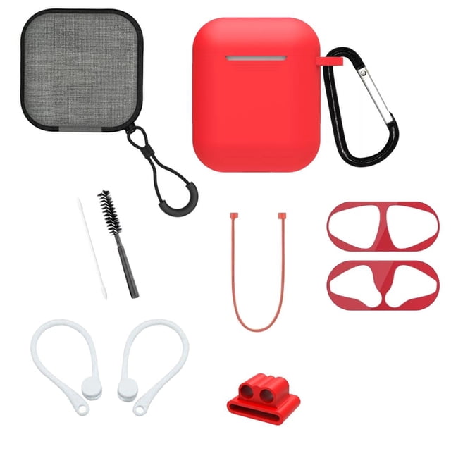 Funda y kit de accesorios 9 en 1 para Airpods 2 o 1 rojo Gadget Collection Mx FKAA2-01