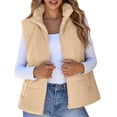 thumbnail image 2 of Rigardu Puffer Vest Women Corduroy Cropped Puffer Vest for Women Lightweight Stand Collar Sleeveless Jackets Zip Up Clothes Fashion 2024 Vest Coats for Women Khaki L, 2 of 4